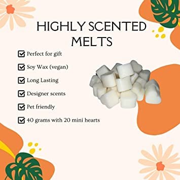 Scented wax melts mini hearts (Chocolate Orange,Cinnamon Cran & Orange,Vanilla,BubbleGum) scented soy wax melts for wax warmer Designer inspired for men Gift Box 4x 40g