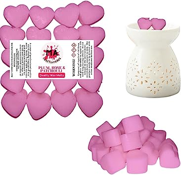 Scented wax melts mini hearts (wild rhubarb,velvet rose & oud,plum rose & patcholi,Lime & Basil Inspired) scented soy wax melts for wax warmer Designer inspired for men Gift Box 4x 40g