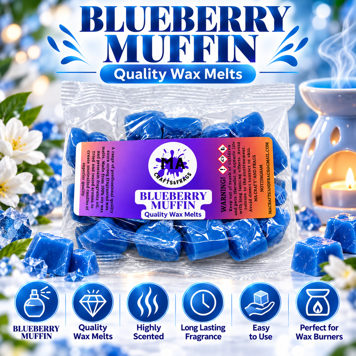 20 x Highly Scented Wax Melts Mini Hearts Many fragrances Designer Inspired (Blueberry Muffin)