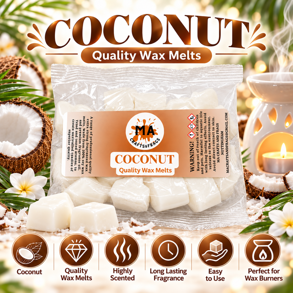 20 x Highly Scented Wax Melts Mini Hearts Many fragrances Designer Inspired (Coconut )