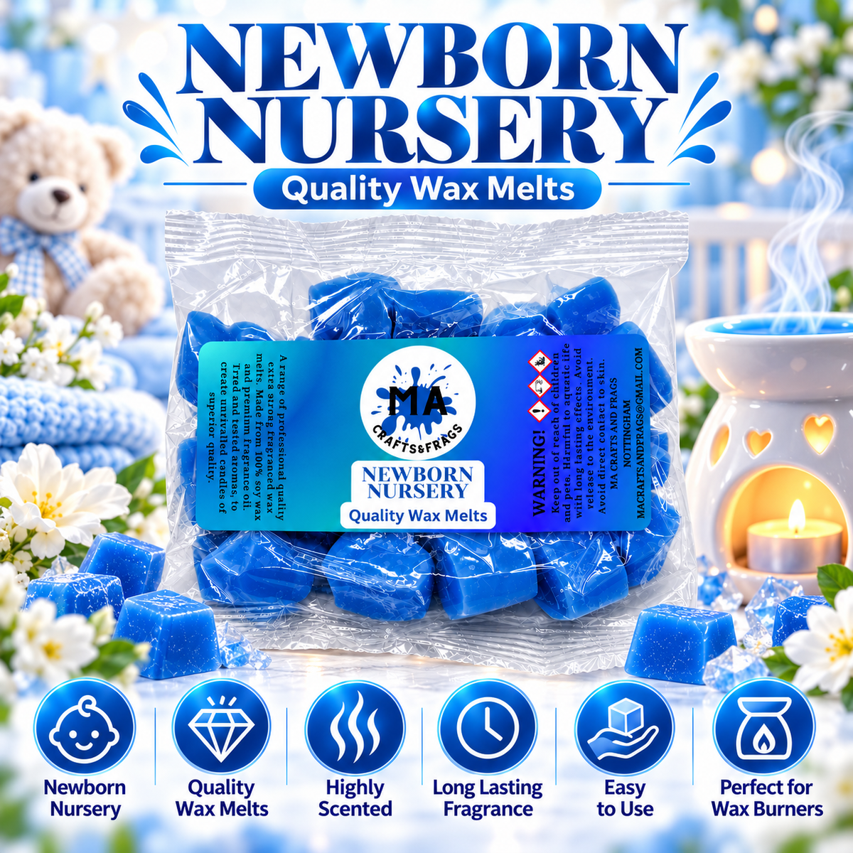 20 x Highly Scented Wax Melts Mini Hearts Many fragrances Designer Inspired (Newborn Nursery)