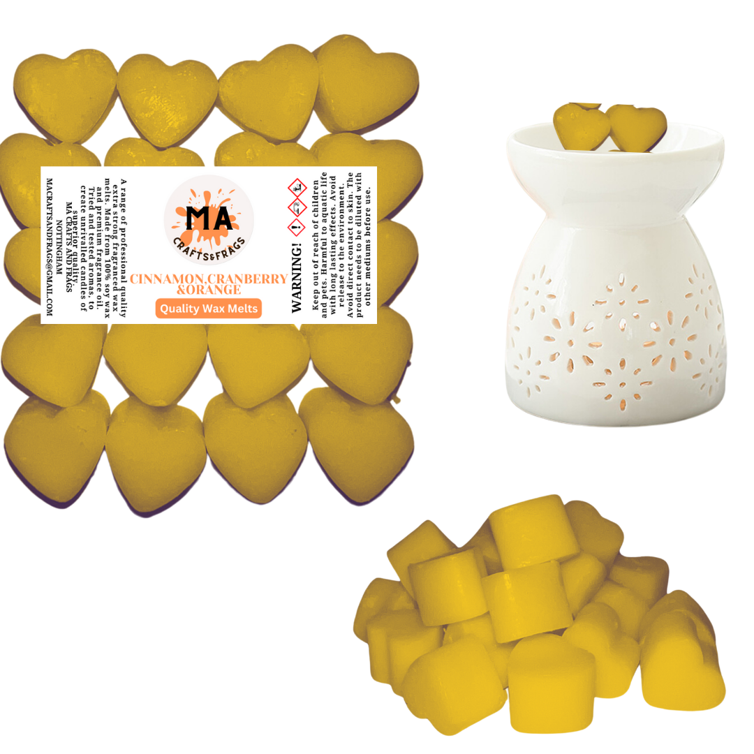 20 x Highly Scented Wax Melts Mini Hearts Many fragrances Designer Inspired (Cinnamon Cran & Orange)