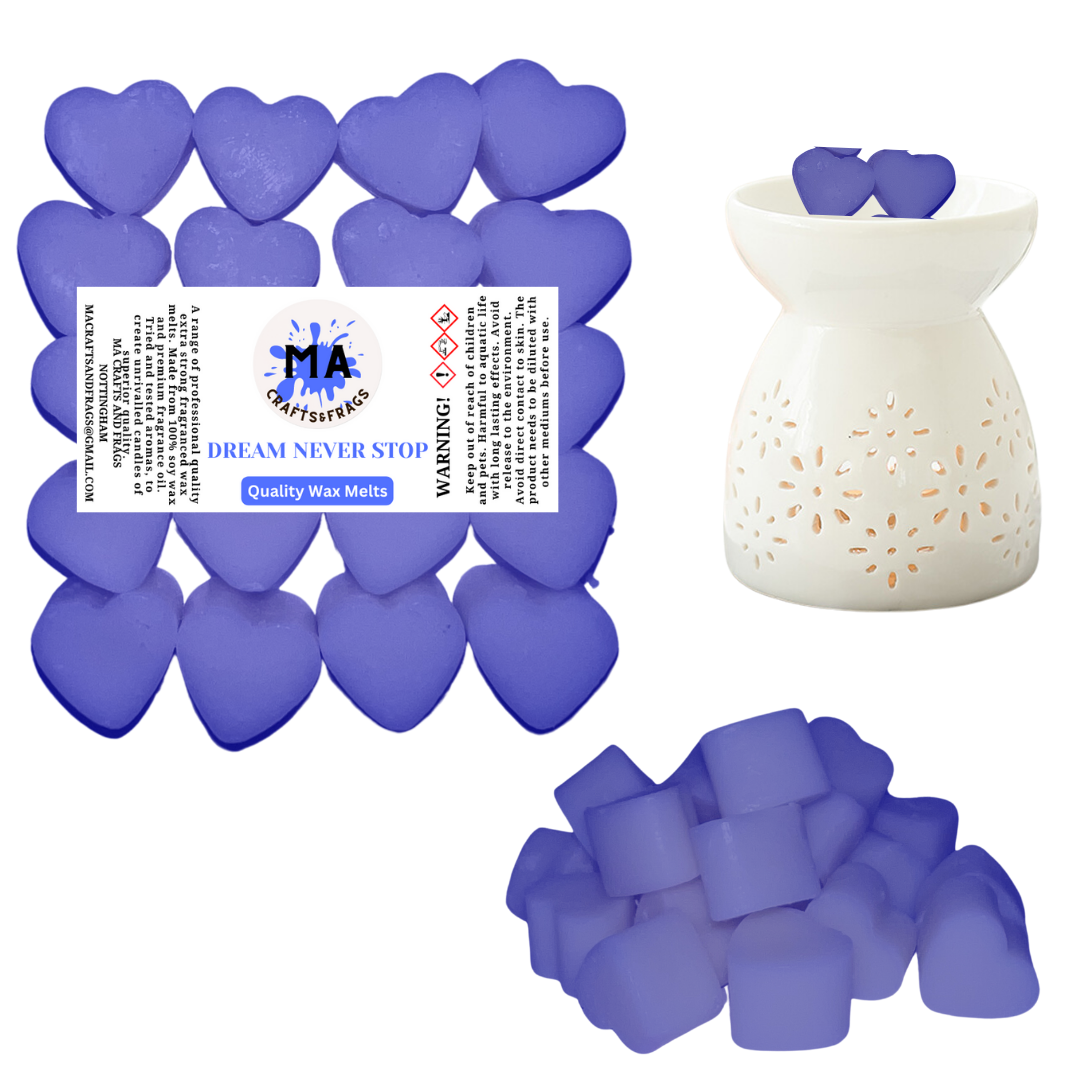 20 x Highly Scented Wax Melts Mini Hearts Many fragrances Designer Inspired (Dream Never Stops)