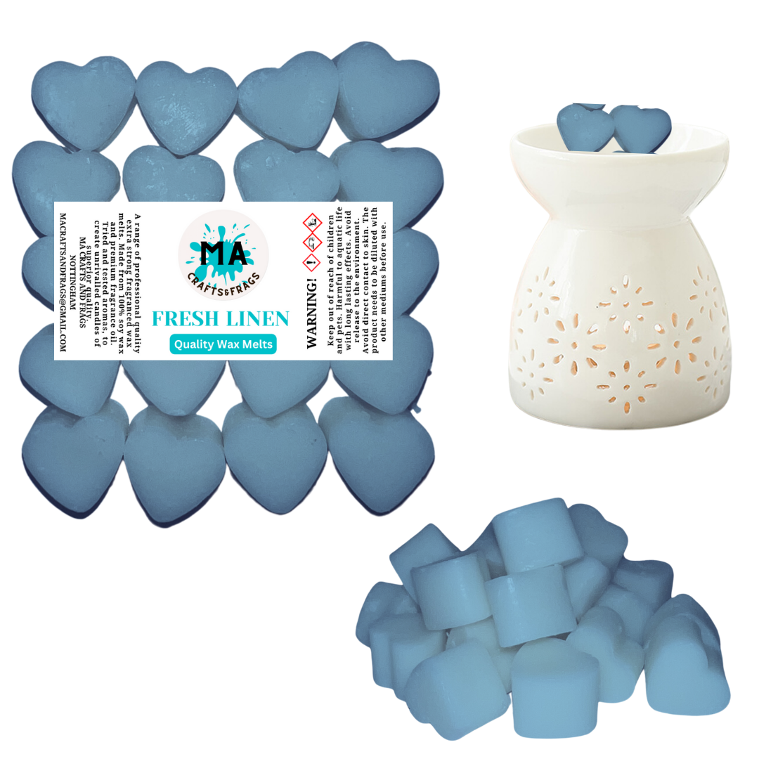 20 x Highly Scented Wax Melts Mini Hearts Many fragrances Designer Inspired (Fresh Linen)