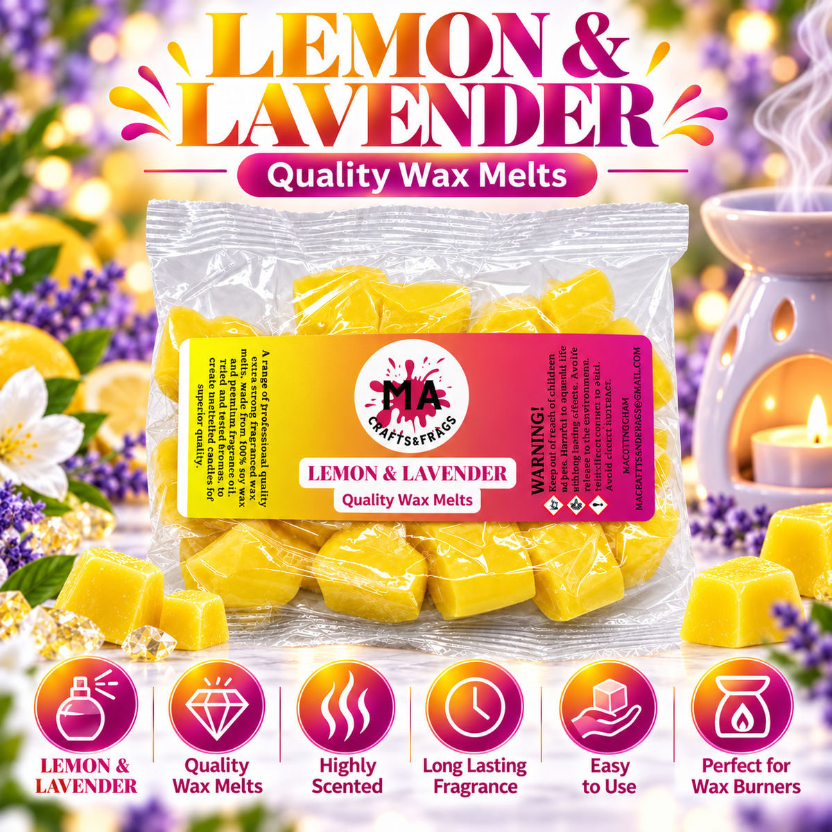 20 x Highly Scented Wax Melts Mini Hearts Many fragrances Designer Inspired (Lemon & Lavender)