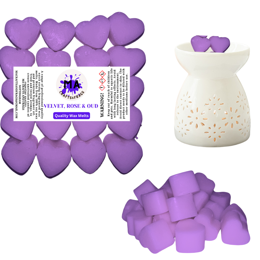 20 x Highly Scented Wax Melts Mini Hearts Many fragrances Designer Inspired (Valvet rose & Oud)
