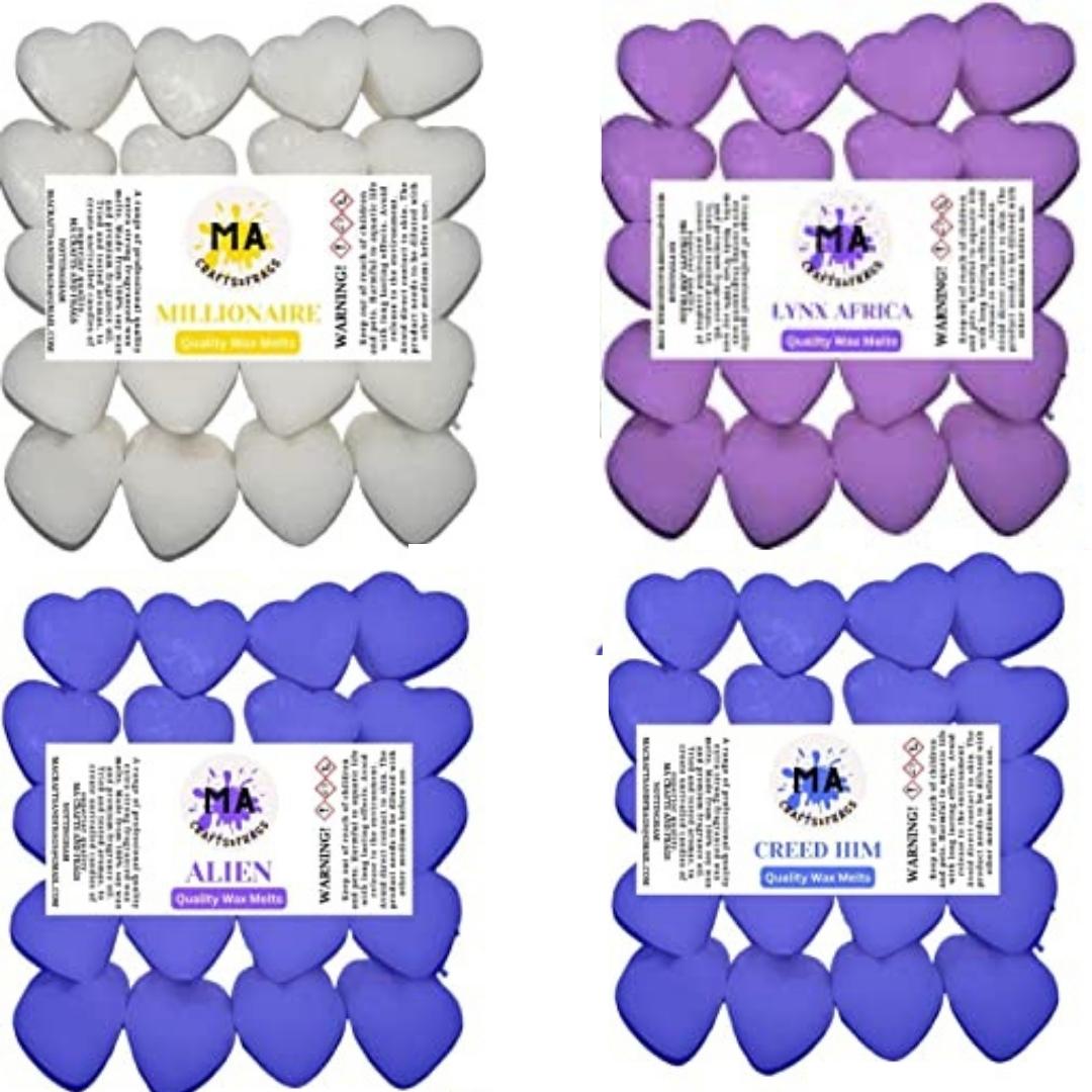 Scented wax melts mini hearts (Lynx Africa,Million inspired, code,Creed) scented soy wax melts for wax warmer Designer inspired for men Gift Box 4x 40g