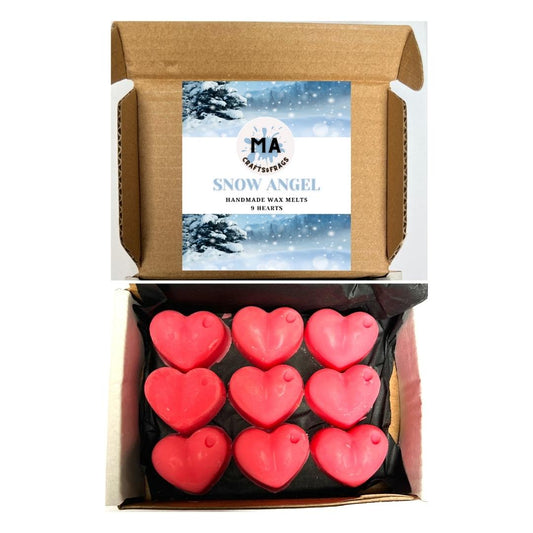 Snow Angel Melts - 9 Highly Scented Soy Wax Melts Hearts by MA CRAFTS & FRAGS Upto 50 Hours of Long Lasting Scents