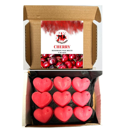 Cherry Wax Melts - 9 Highly Scented Soy Wax Melts Hearts by MA CRAFTS & FRAGS Upto 50 Hours of Long Lasting Scents