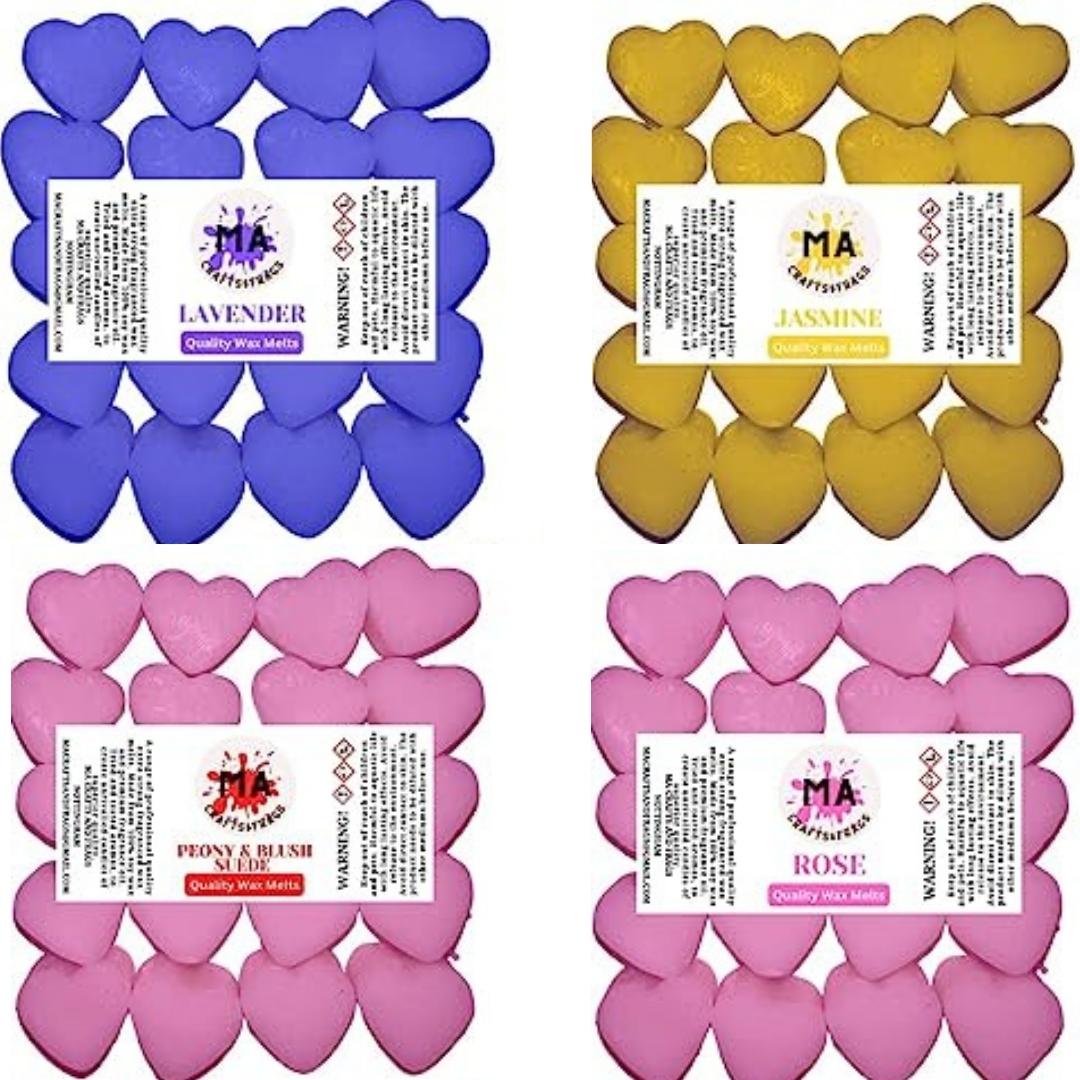 Scented wax melts mini hearts (Chamomile,Seychelles,Bluebell Woods,Christmas Tree) scented soy wax melts for wax warmer Designer inspired for men Gift Box 4x 40g