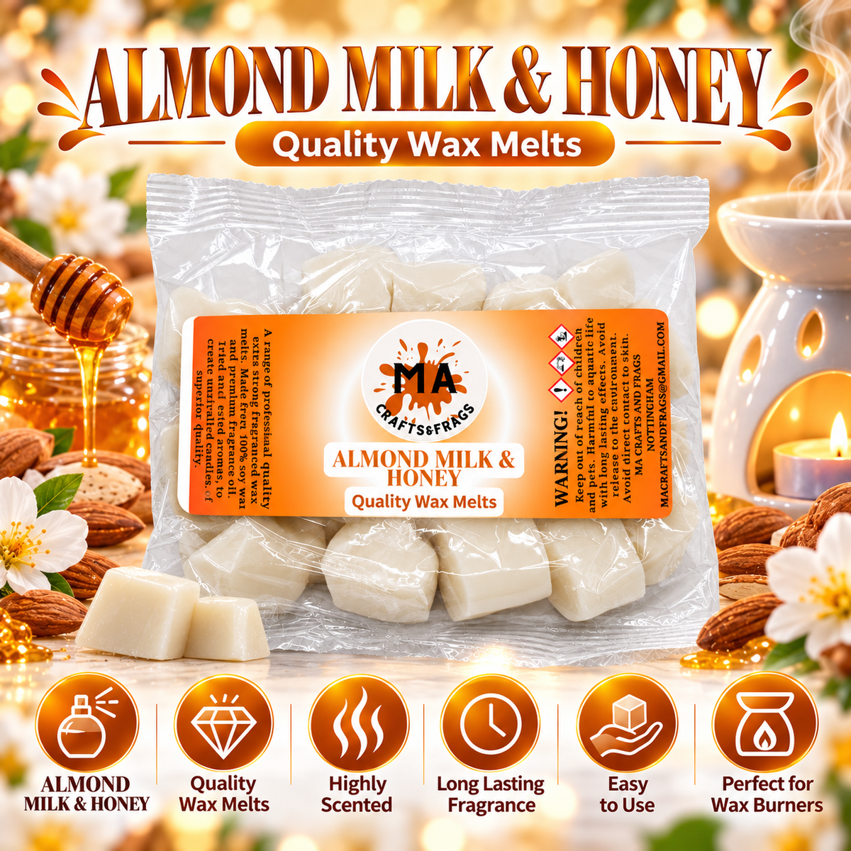 20 x Highly Scented Wax Melts Mini Hearts Many fragrances Designer Inspired (Almond Milk & Honey)