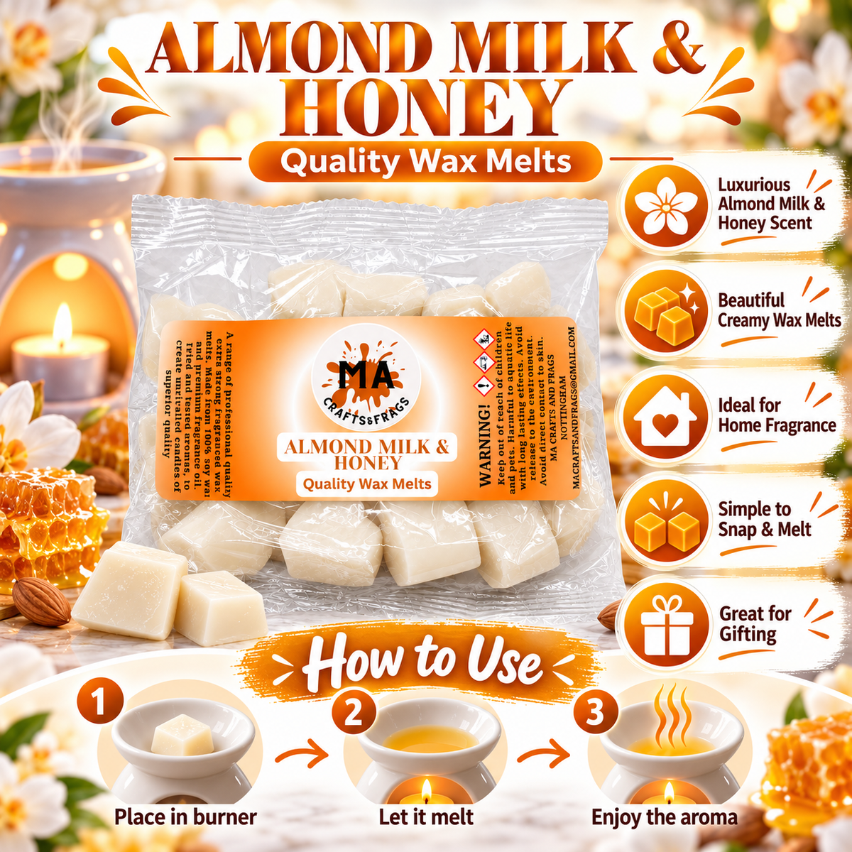 20 x Highly Scented Wax Melts Mini Hearts Many fragrances Designer Inspired (Almond Milk & Honey)