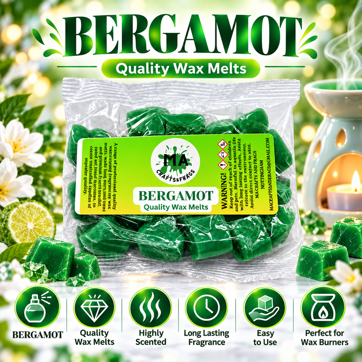 20 x Highly Scented Wax Melts Mini Hearts Many fragrances Designer Inspired (Bergamot)