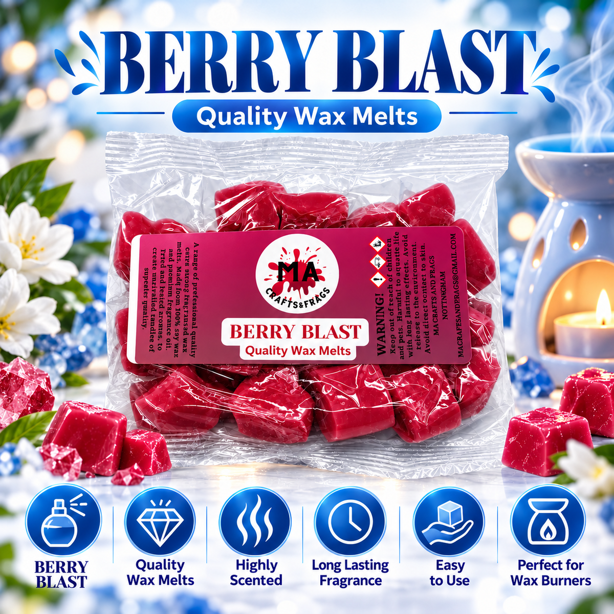 20 x Highly Scented Wax Melts Mini Hearts Many fragrances Designer Inspired (berry blast)