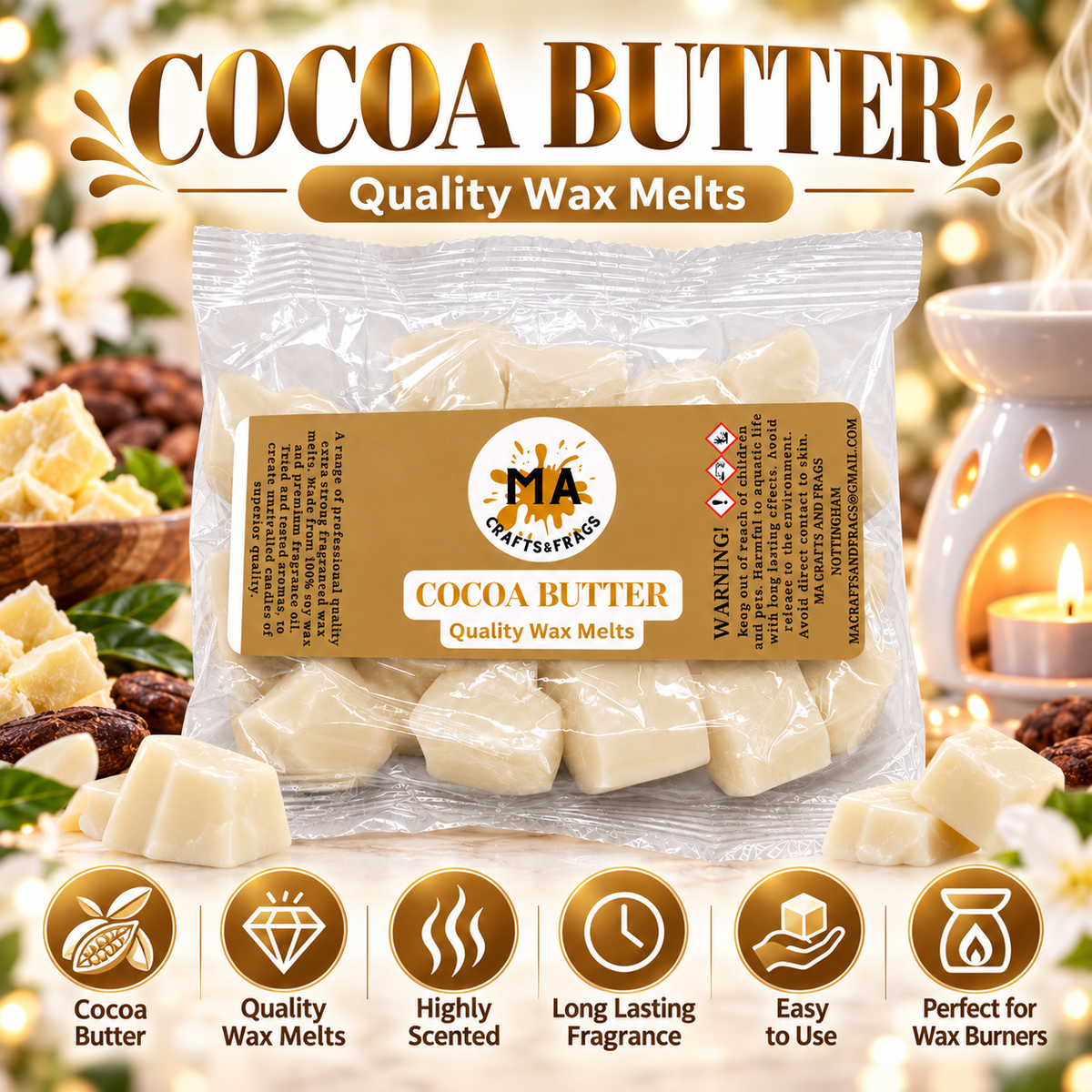 20 x Highly Scented Wax Melts Mini Hearts Many fragrances Designer Inspired (Cocoa Butter)