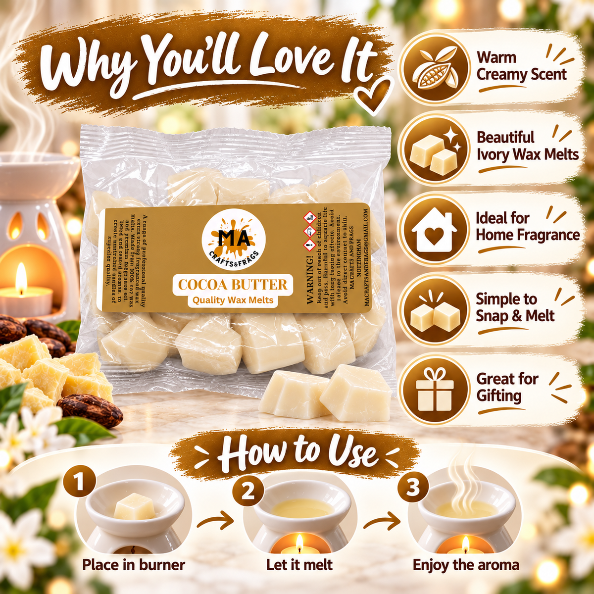 20 x Highly Scented Wax Melts Mini Hearts Many fragrances Designer Inspired (Cocoa Butter)