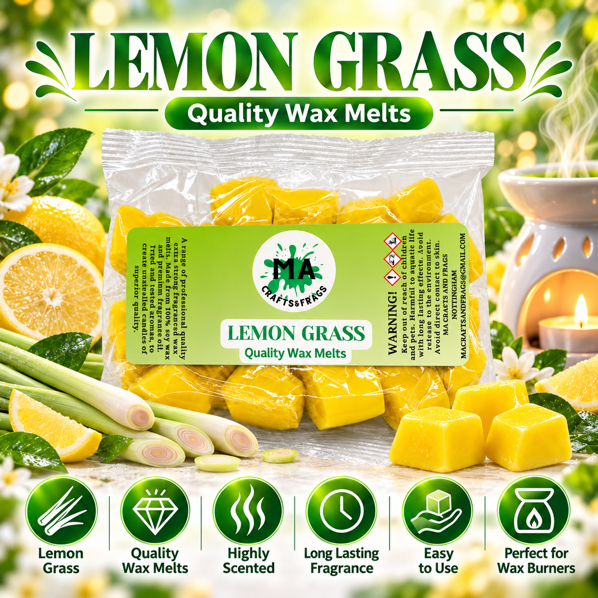 20 x Highly Scented Wax Melts Mini Hearts Many fragrances Designer Inspired (lemon grass)