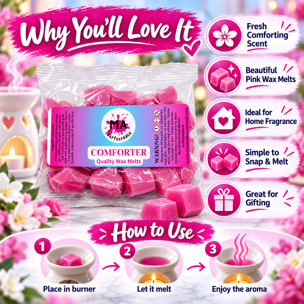 20 x Highly Scented Wax Melts Mini Hearts Many fragrances Designer Inspired (Comforteor)