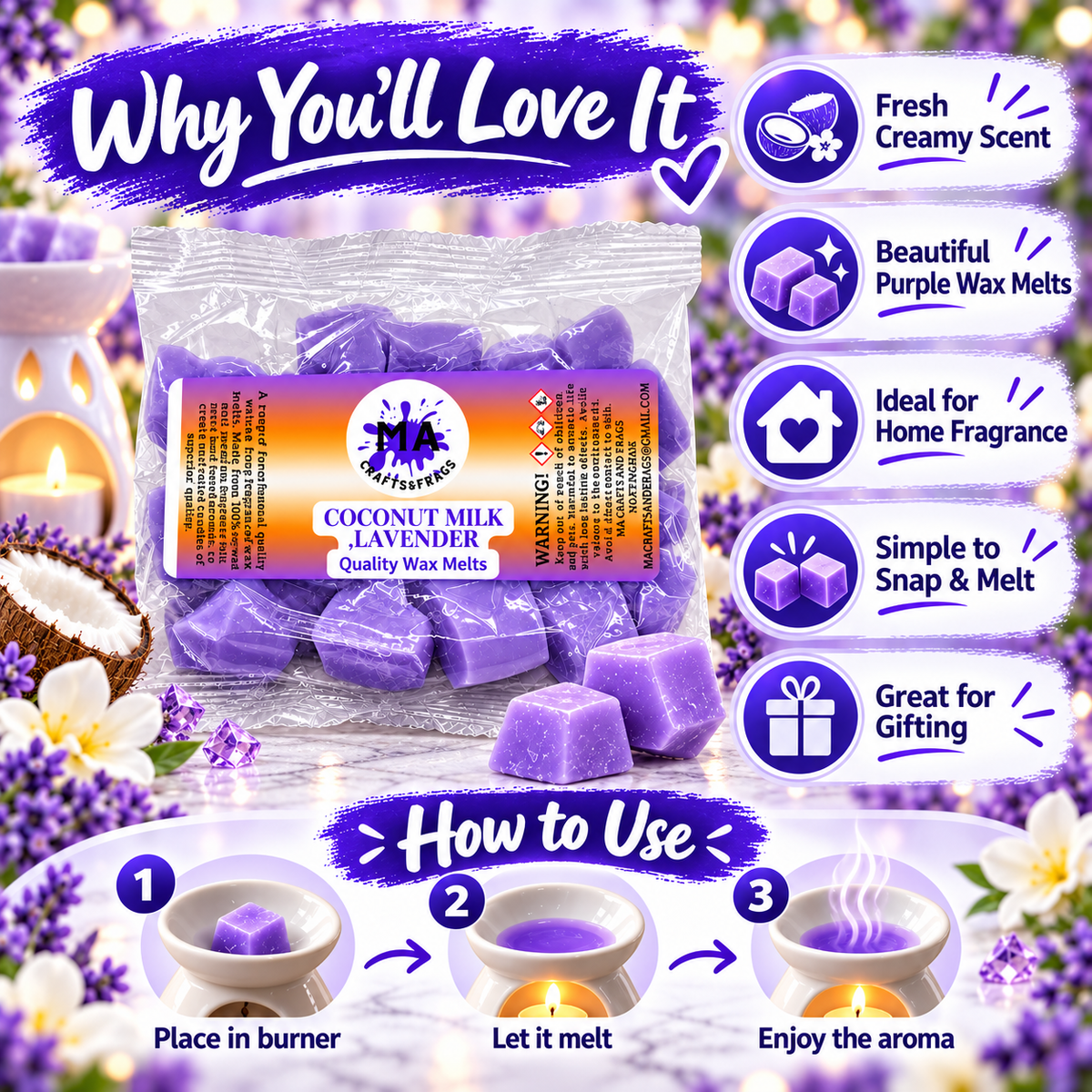 20 x Highly Scented Wax Melts Mini Hearts Many fragrances Designer Inspired (Coconut Milk)