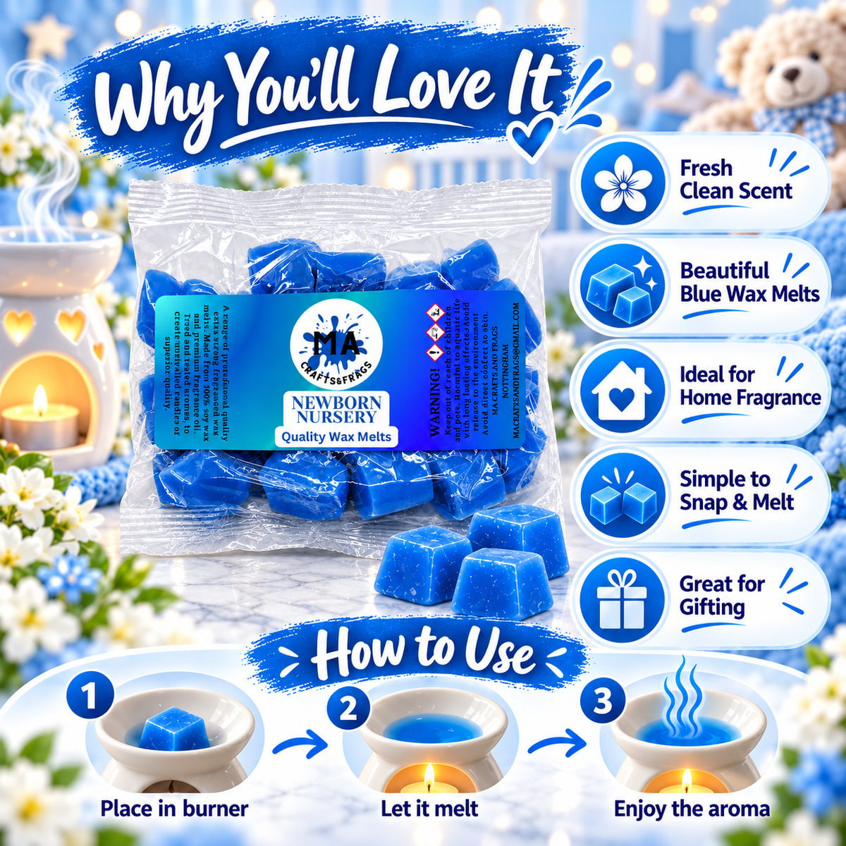 20 x Highly Scented Wax Melts Mini Hearts Many fragrances Designer Inspired (Newborn Nursery)