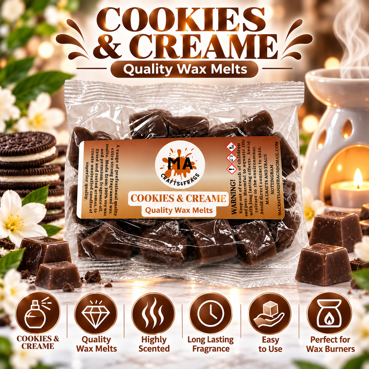 20 x Highly Scented Wax Melts Mini Hearts Many fragrances Designer Inspired (Cookies & Creame)