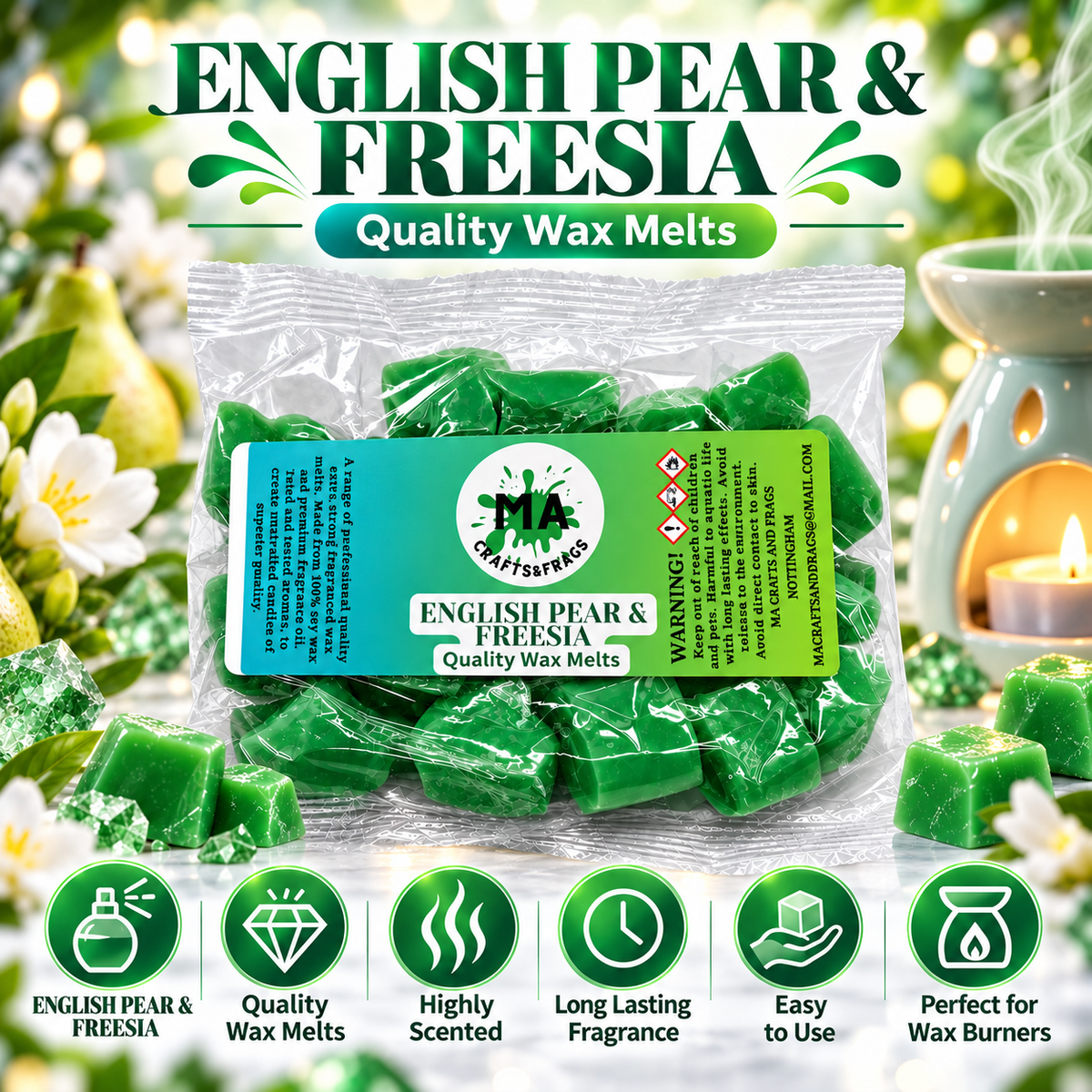 20 x Highly Scented Wax Melts Mini Hearts Many fragrances Designer Inspired (English Pear & Freesia)