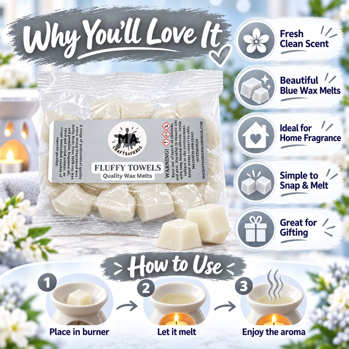 20 x Highly Scented Wax Melts Mini Hearts Many fragrances Designer Inspired (Fluffy Towels)