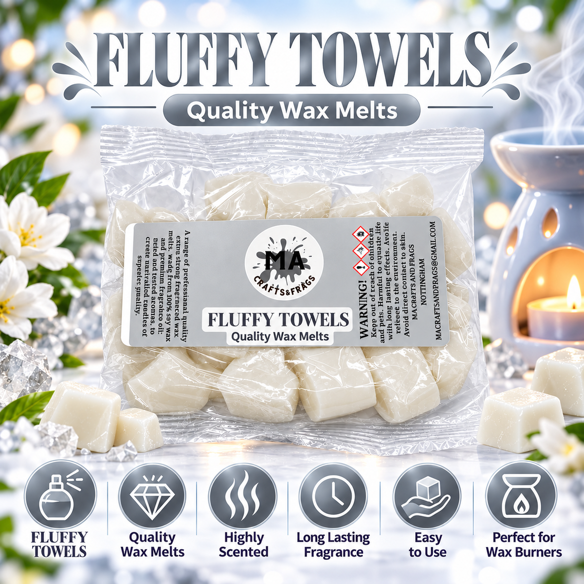 20 x Highly Scented Wax Melts Mini Hearts Many fragrances Designer Inspired (Fluffy Towels)