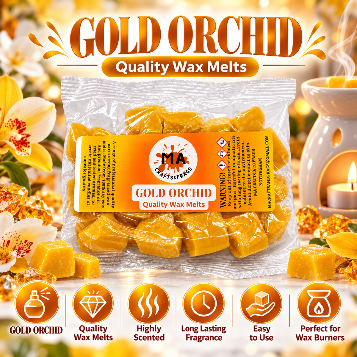 20 x Highly Scented Wax Melts Mini Hearts Many fragrances Designer Inspired (Golden Orchid)