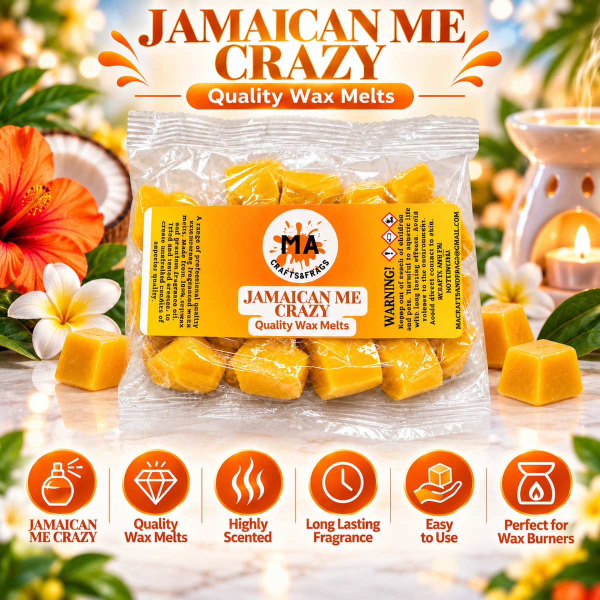 20 x Highly Scented Wax Melts Mini Hearts Many fragrances Designer Inspired (Jamaican Me Crazy)