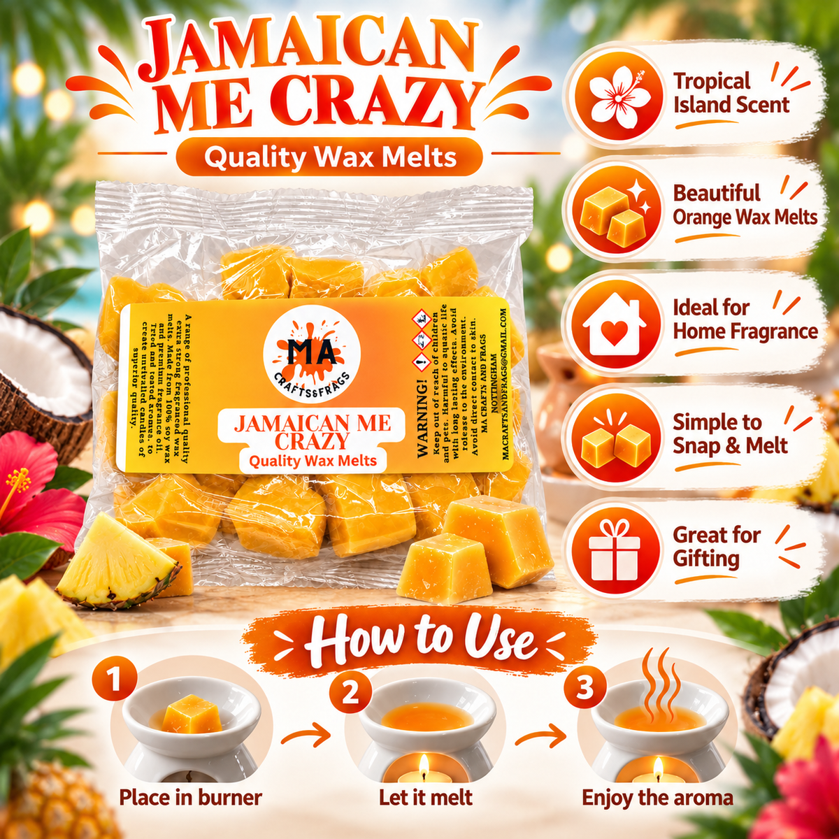 20 x Highly Scented Wax Melts Mini Hearts Many fragrances Designer Inspired (Jamaican Me Crazy)