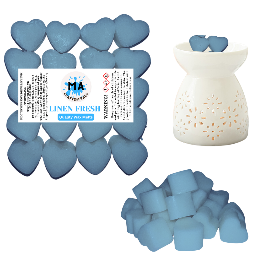 20 x Highly Scented Wax Melts Mini Hearts Many fragrances Designer Inspired (Linen Fresh)