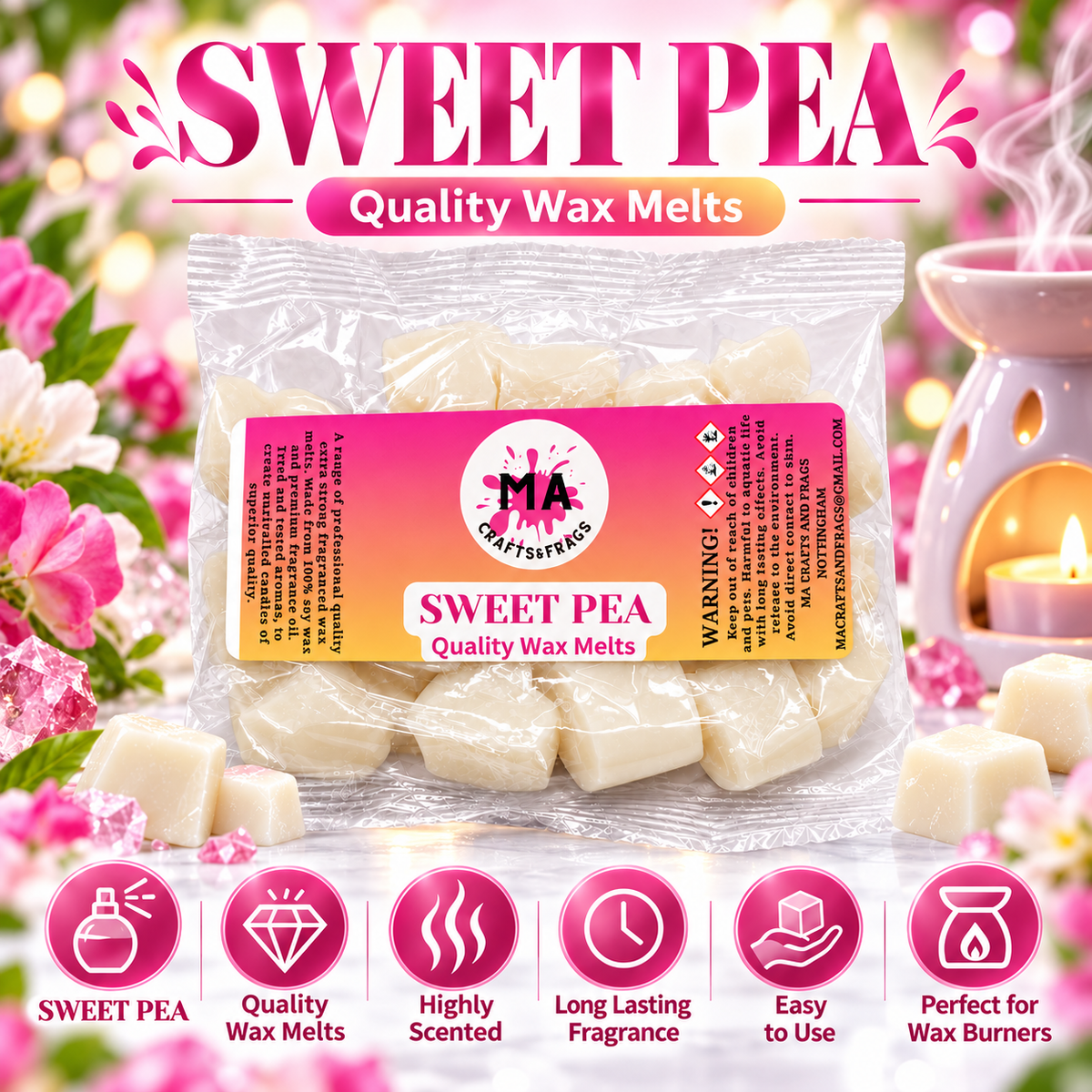 20 x Highly Scented Wax Melts Mini Hearts Many fragrances Designer Inspired (Sweet Pea)