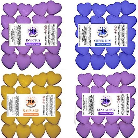 Scented wax melts mini hearts (Summer Bouquet,Twilight Garden,White Lavender,Wild Rhubarb) scented soy wax melts for wax warmer Designer inspired for men Gift Box 4x 40g