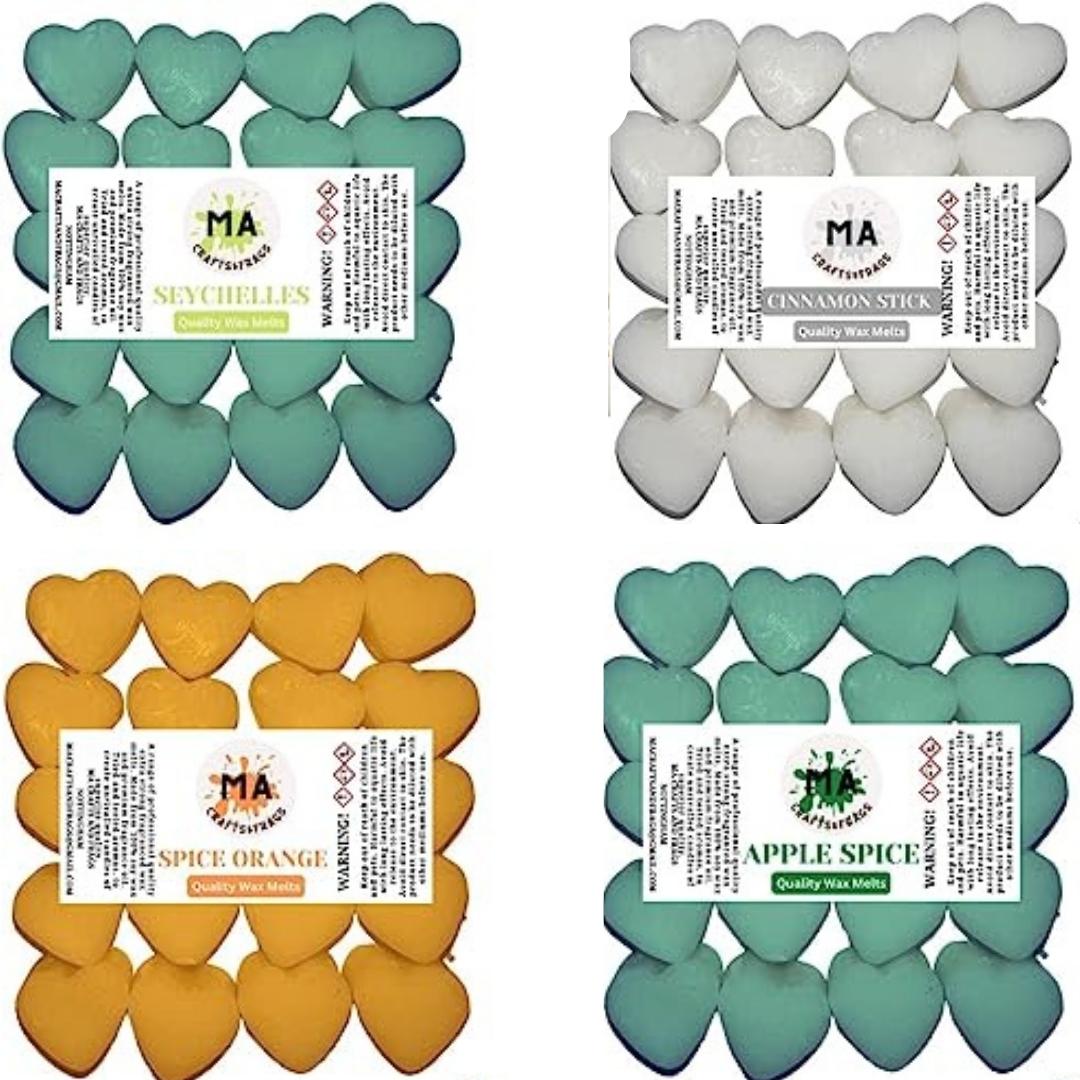 Scented wax melts mini hearts (Seychelles,Spice Orange.Apple Spice,cinnamon stick) scented soy wax melts for wax warmer Designer inspired for men Gift Box 4x 40g
