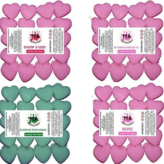 Scented wax melts mini hearts (Snow Fairy,Flower Explosion,rose,summer bouqet) scented soy wax melts for wax warmer Designer inspired for men Gift Box 4x 40g