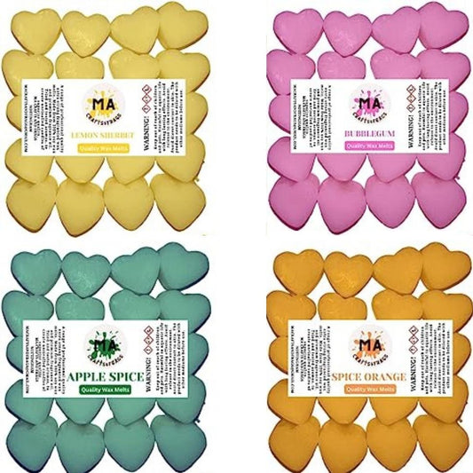 Scented wax melts mini hearts (Lemon Sherbet,spice orange,bubble gum,apple spice) scented soy wax melts for wax warmer Designer inspired for men Gift Box 4x 40g