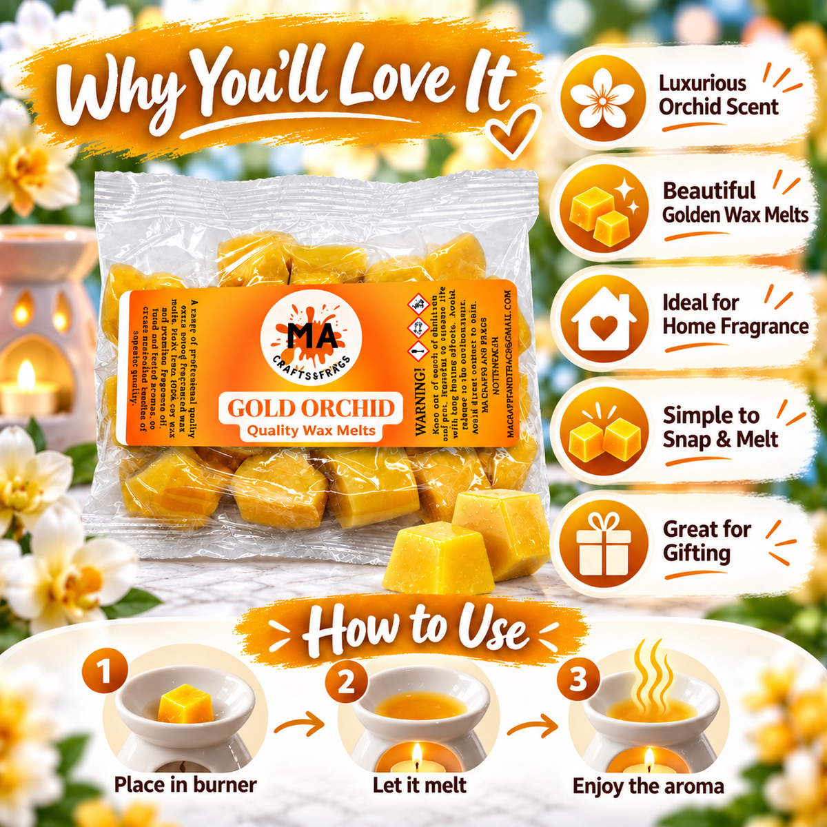 20 x Highly Scented Wax Melts Mini Hearts Many fragrances Designer Inspired (Golden Orchid)